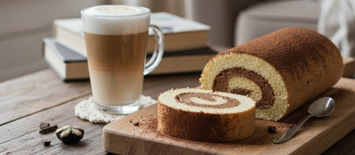 Biskuitrolle mit Schokofüllung